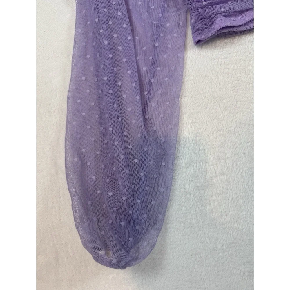Lavender Mesh Crop Top Puff Long Sleeves Polka Dot Women's Fairycore Coquette Sm